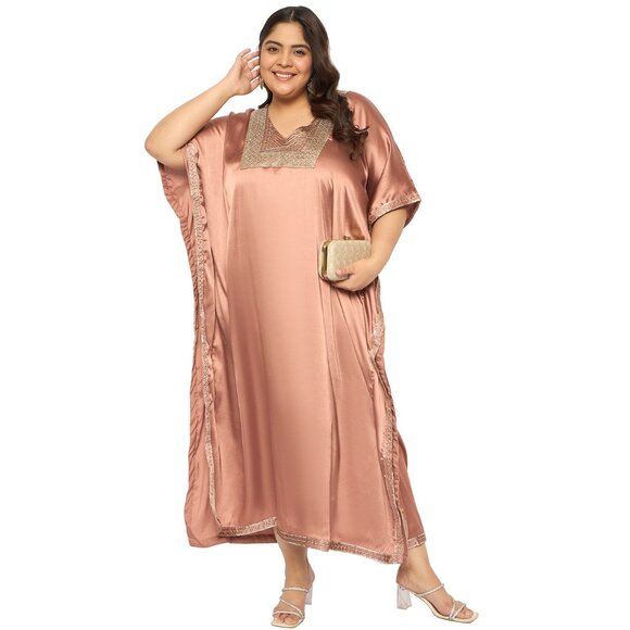 Gypsie Blu Caftan Dresses for Women Plus Size Satin Sequences Dress Stylish Maxi - Picture 3 of 8